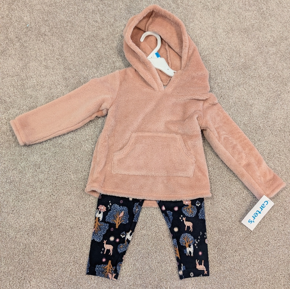 Carter's Pink Fleece Hoodie and Navy Animal Leggings Set NWT